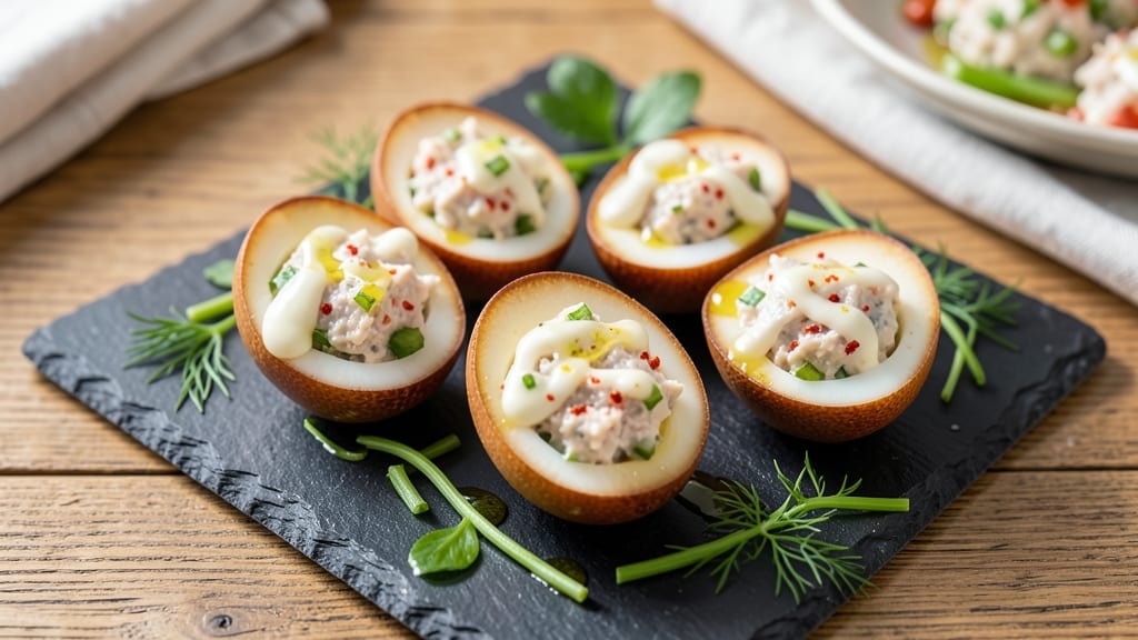 Tuna Stuffed Deviled Eggs Recipe: Crunchy Celery Topped With Creamy Yolk Magic