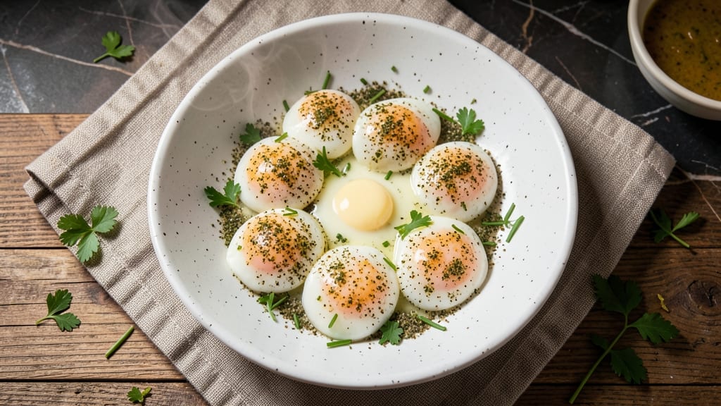 Speckled Eggs Recipe: Celery-Crusted Clouds With Runny Yolk Delight