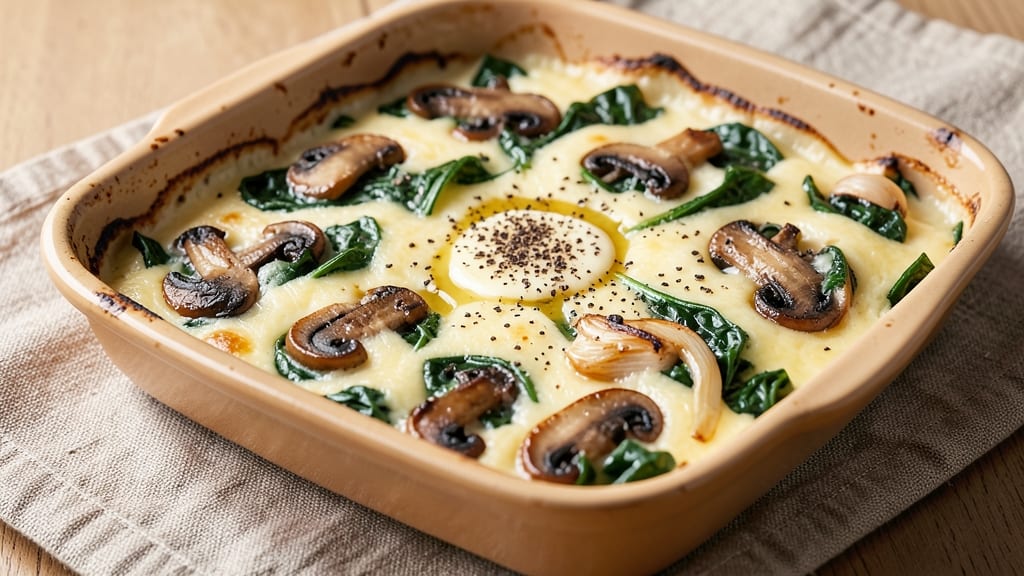 Spinach Mushroom Egg Bake Recipe: Savory Strata With Golden Crisp Top
