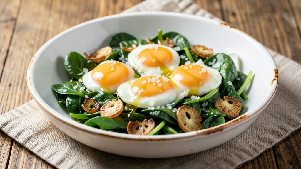 Three Egg Spinach Recipe: Crispy Celery Crowns Over Poached Yolk Luxury