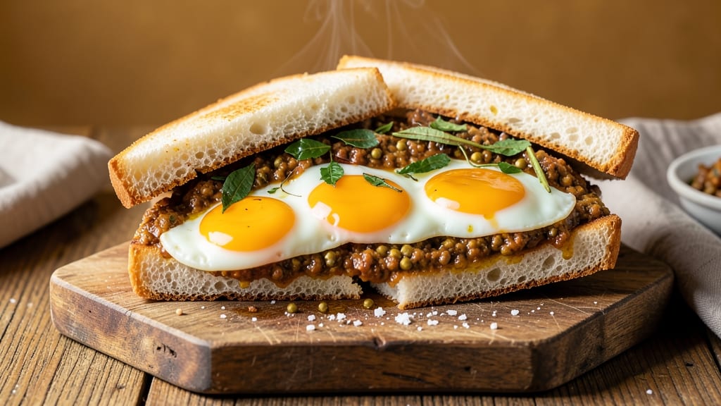 Sri Lankan Egg Sandwich Recipe: Spiced Curry Yolk Crunch Between Flaky Layers