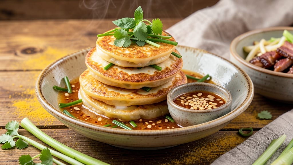 Vietnamese Egg Pancake Recipe: Crispy Celery Crowns Over Silky Turmeric Yolk
