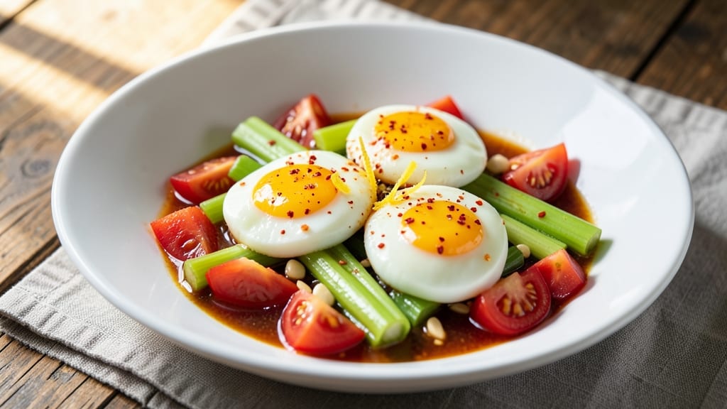 Tomato Egg Singapore Recipe: Crispy Celery Crowns Over Spiced Yolk Brilliance