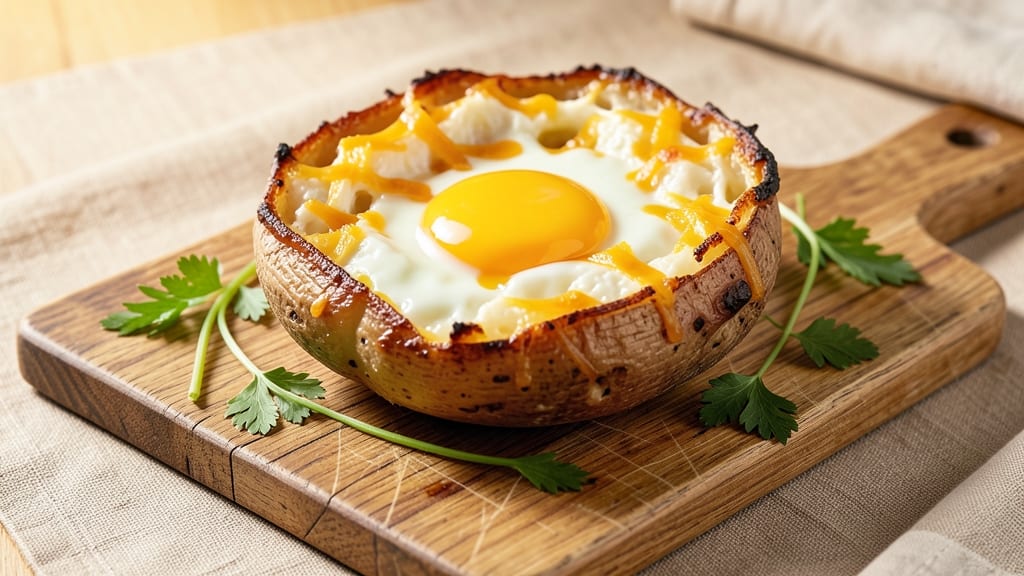 Twice Baked Potato with Egg Recipe: Celery Crown Crunch Over Silky Yolk Magic