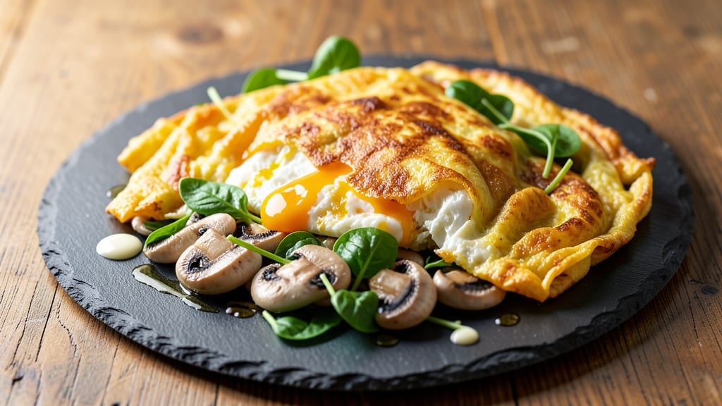Tofu Egg Omelette Recipe: Savory Mushroom and Spinach Stuffed With Runny Yolk