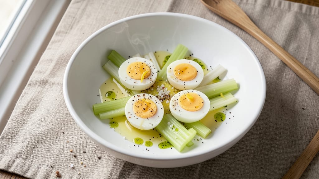 Sous Vide Boiled Eggs Recipe: Crispy Celery Crowns Over Ultra-Silky Yolks