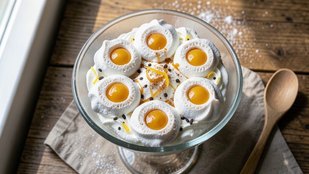 Snow Egg Dessert Recipe: Vanilla Bean Clouds With Crunchy Celery Crowns