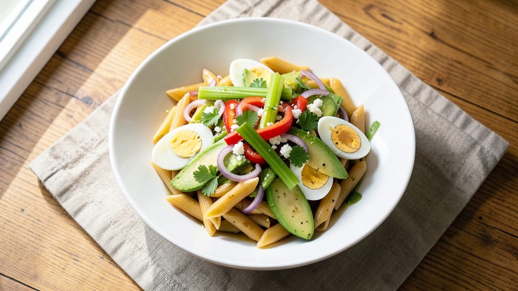 Pasta Salad Recipe with Hard Boiled Eggs: Crispy Celery and Zesty Yolk Contrast