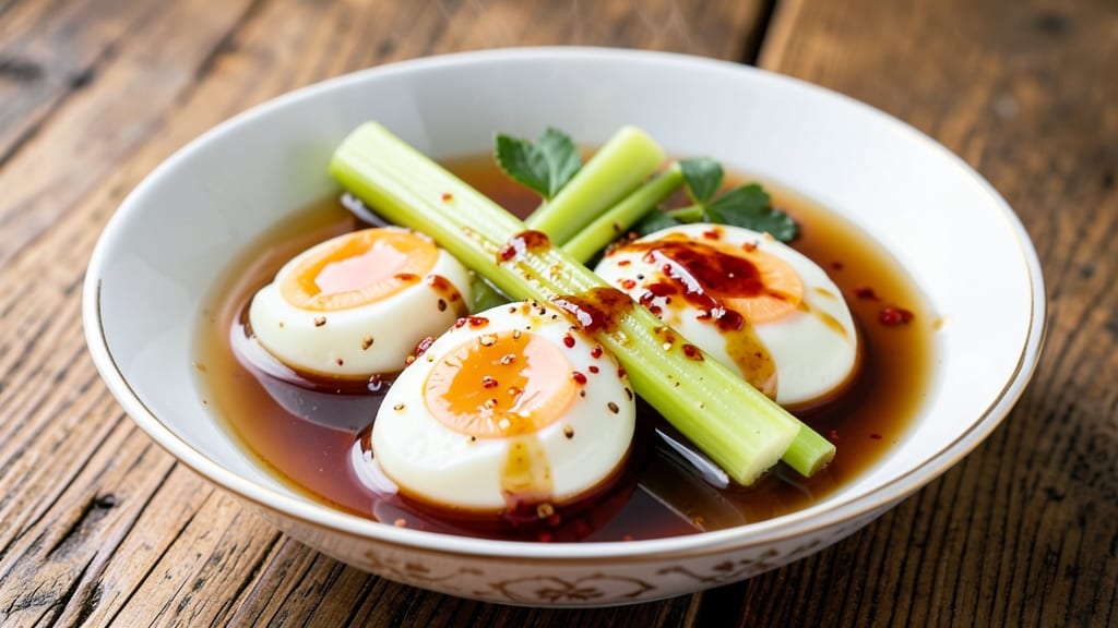 Tea Boiled Eggs Recipe: Celery Crown Crunch Over Silky Yolk Brilliance