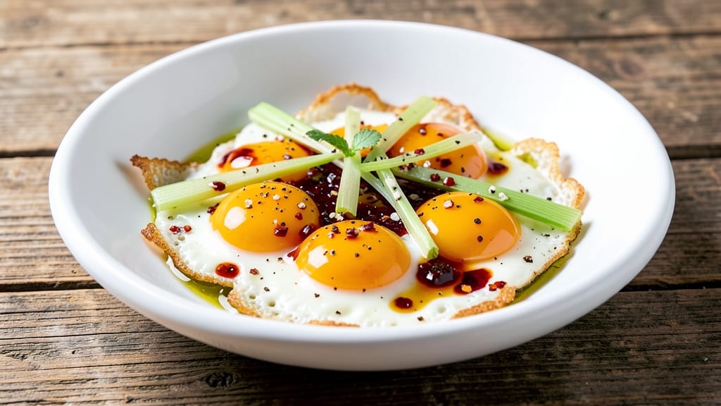 Tiger Eggs Recipe: Crispy Celery Crowns Over Poached Yolk Brilliance