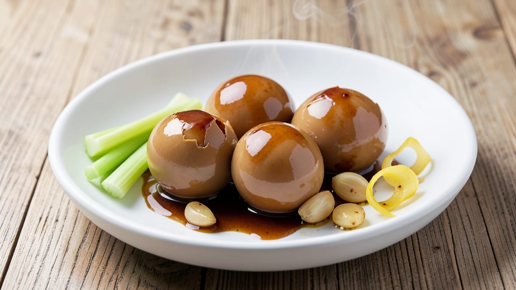 Soy Boiled Eggs Recipe: Crispy Celery Crowns Over Silky Yolk Brilliance