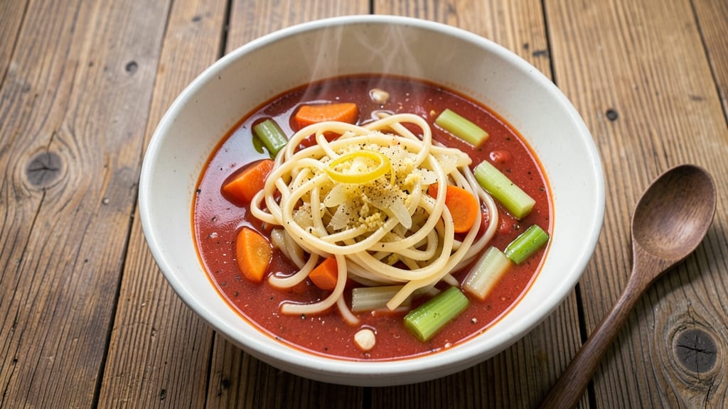 Tomato Egg Noodle Soup Recipe: Homestyle Warmth With Crisp Celery Crowns